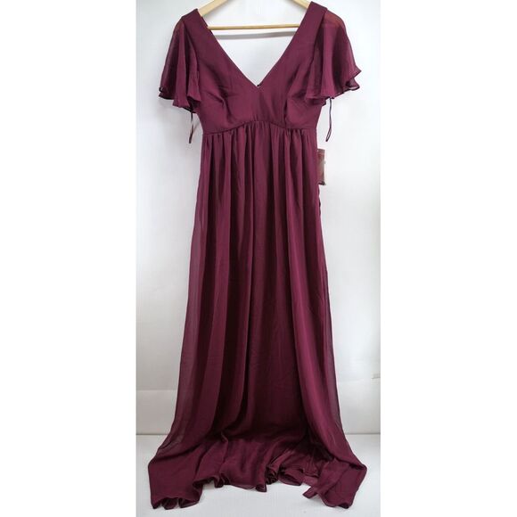 Birdy Grey Hannah Empire Dress Womens Plus Size XS Cabernet Bridesmaid‎ - Picture 1 of 10